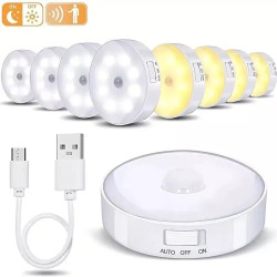 10x LED Motion Sensor Night Lights - USB Rechargeable, Wireless PIR Lights with Adhesive Backing