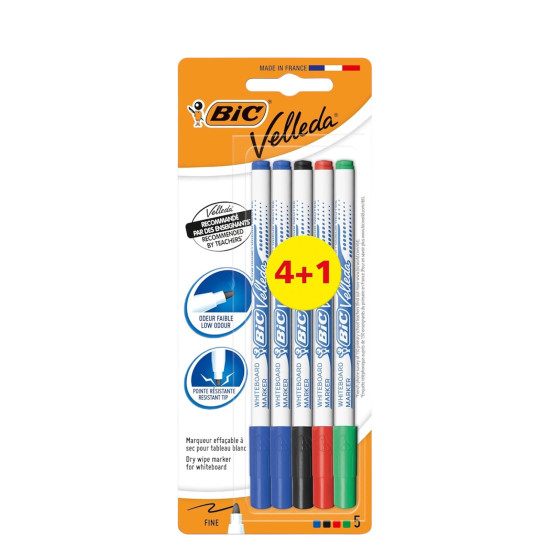 5pcs BIC Velleda 1721 Whiteboard Markers - Assorted Colours