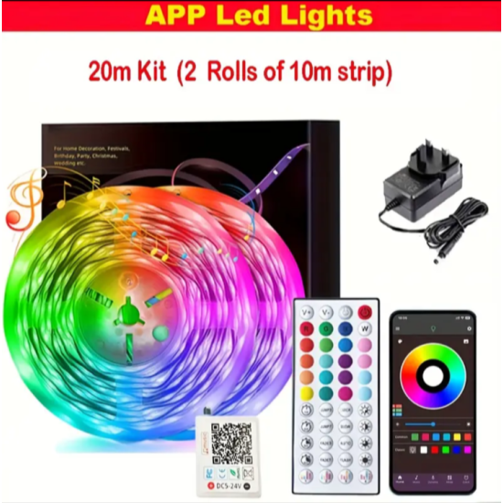 20m Smart Led Strip Lights For Bedroom, RGB LED Lights With App + 44key Remote Control 20m Smart Led Strip Lights For Bedroom, RGB LED Lights With App + 44key Remote Control