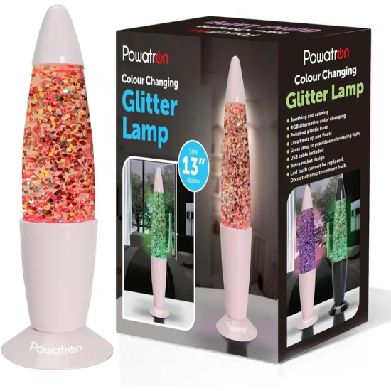 13" Glitter Lava Lamp Pink - USB Colour Changing Mood Light (Retro Rocket) Relaxing 13" Glitter Lava Lamp Pink - USB Colour Changing Mood Light (Retro Rocket) Relaxing