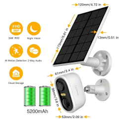 Solar Powered Outdoor Wireless Security Camera 3MP FHD Night Vision Rechargeable Solar Powered Outdoor Wireless Security Camera 3MP FHD Night Vision Rechargeable