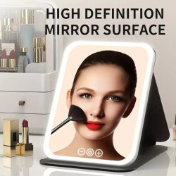 Pink Portable LED Makeup Mirror - 3 Light Modes, USB Rechargeable, Touch Dimmable, Foldable Travel Mirror (No Retail Box - Save Money)