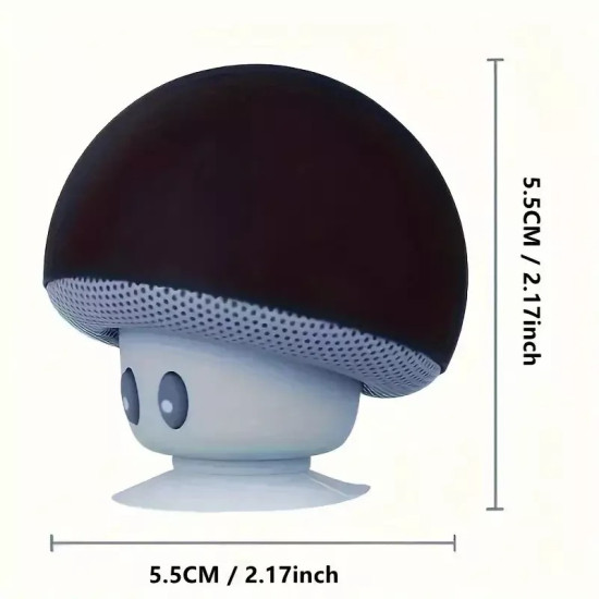 Black Mini Mushroom Bluetooth Speaker - Portable Wireless 3W Speaker with Suction Cup Stand, USB Rechargeable