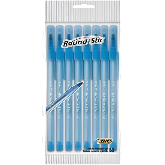 Bic Round Stic Blue Pens - 8 Pack (Medium Point 1.0mm)