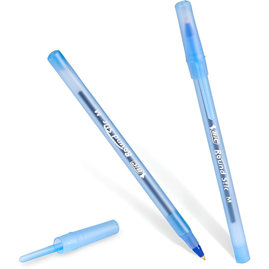 Bic Round Stic Blue Pens - 8 Pack (Medium Point 1.0mm)