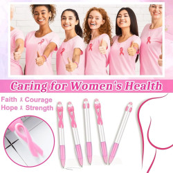 Breast Cancer Awareness Pink Ballpoint Pen Set with Free Sticker & Keyring - Charity Donation Included Breast Cancer Awareness Pink Ballpoint Pen Set with Free Sticker & Keyring - Charity Donation Included