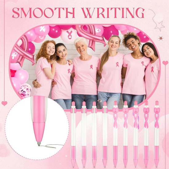 Breast Cancer Awareness Pink Ballpoint Pen Set with Free Sticker & Keyring - Charity Donation Included Breast Cancer Awareness Pink Ballpoint Pen Set with Free Sticker & Keyring - Charity Donation Included