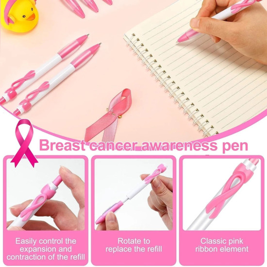 Breast Cancer Awareness Pink Ballpoint Pen Set with Free Sticker & Keyring - Charity Donation Included Breast Cancer Awareness Pink Ballpoint Pen Set with Free Sticker & Keyring - Charity Donation Included