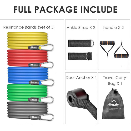 11PCS Resistance Bands Set - 100lb Stackable Workout Tubes with Handles, Door Anchor & Bag