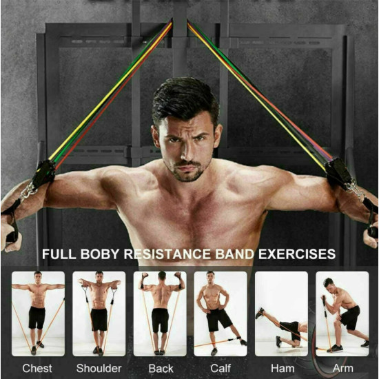 11PCS Resistance Bands Set - 100lb Stackable Workout Tubes with Handles, Door Anchor & Bag