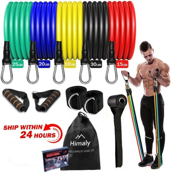 11PCS Resistance Bands Set - 100lb Stackable Workout Tubes with Handles, Door Anchor & Bag