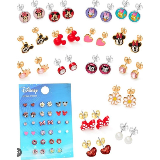 16 Piece Disney Mickey & Minnie Mouse Stud Earring Set