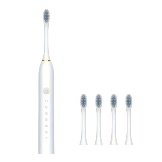 6-Mode USB Electric Toothbrush with 4 Brush Heads (White)