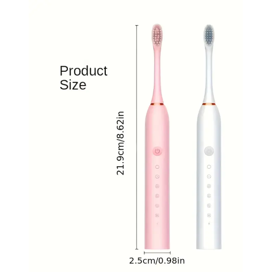 6-Mode USB Electric Toothbrush with 4 Brush Heads (Pink)