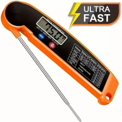 Foldable Digital Meat Thermometer Probe for Air Fryer Cooking with LCD Display - Accurate BBQ & Kitchen Thermometer