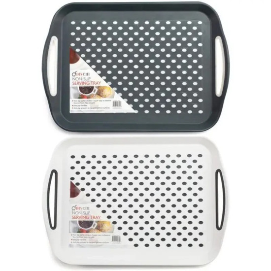 2-Pack Non-Slip Food Serving Trays - White & Grey BPA-Free Plastic, Dishwasher Safe 2-Pack Non-Slip Food Serving Trays - White & Grey BPA-Free Plastic, Dishwasher Safe