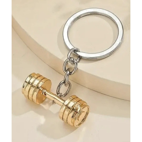 Gold Dumbbell Keyring - Metal Gym Keychain for Fitness Enthusiasts & Weightlifting Fans