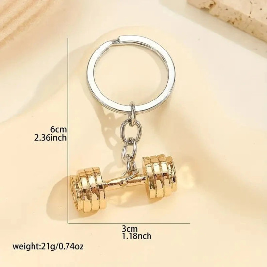 Gold Dumbbell Keyring - Metal Gym Keychain for Fitness Enthusiasts & Weightlifting Fans