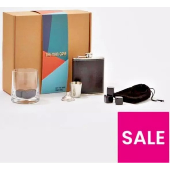Premium Hip Flask Gift Set for Men - Glass Tumbler, 6 Geometric Ice Cubes, Faux Leather Flask, & Stainless Steel Accessories Premium Hip Flask Gift Set for Men - Glass Tumbler, 6 Geometric Ice Cubes, Faux Leather Flask, & Stainless Steel Accessories