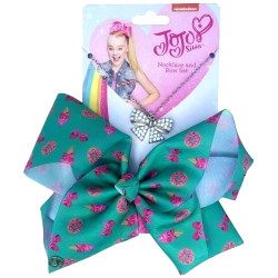JoJo Siwa Large Green Teal Dessert Bow & Necklace Set - Donut & Ice Cream Print JoJo Siwa Large Green Teal Dessert Bow & Necklace Set - Donut & Ice Cream Print