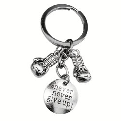Boxing Gloves Keychain with "Never Give Up" Quote - Sports & Fitness Metal Key Ring
