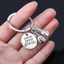 Boxing Gloves Keychain with "Never Give Up" Quote - Sports & Fitness Metal Key Ring Boxing Gloves Keychain with "Never Give Up" Quote - Sports & Fitness Metal Key Ring