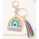 Rainbow Wooden Alphabet Teacher Keychain - Colorful Tassel Keyring Gift for Teachers, Christmas & School Spirit