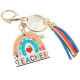 Rainbow Wooden Alphabet Teacher Keychain - Colorful Tassel Keyring Gift for Teachers, Christmas & School Spirit