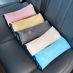 2-Pack Kids Car Seat Belt Cushions - Pink & Grey Soft Shoulder Strap Pillows for Child Travel Comfort - Universal Fit
