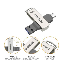  128GB Kodak USB 3.2 & USB Type-C Dual Flash Drive (K273)