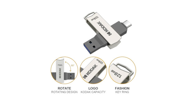 Kodak K273 128GB USB 3.2 Flash Drive - Dual USB-A & USB-C EYESAWITFIRST