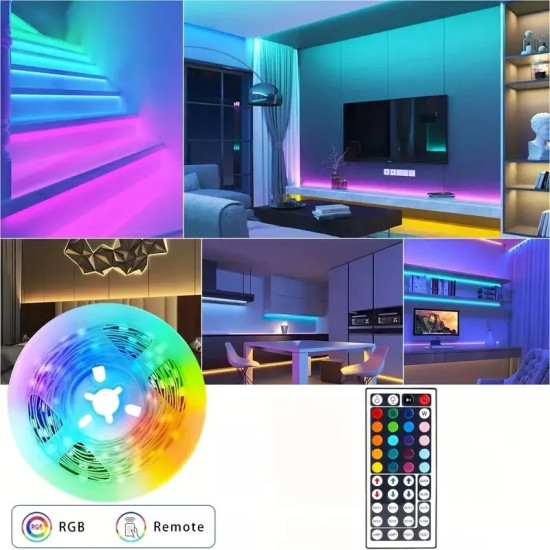 5m RGB LED Strip Lights - 44-Key Remote Control | 5050 Light Tape USB Powered 5m RGB LED Strip Lights - 44-Key Remote Control | 5050 Light Tape USB Powered