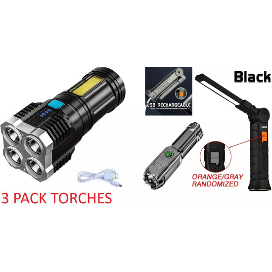 Rechargeable LED Torch 3-Pack | Zoomable USB COB Flashlights for Camping & Outdoor Use Rechargeable LED Torch 3-Pack | Zoomable USB COB Flashlights for Camping & Outdoor Use
