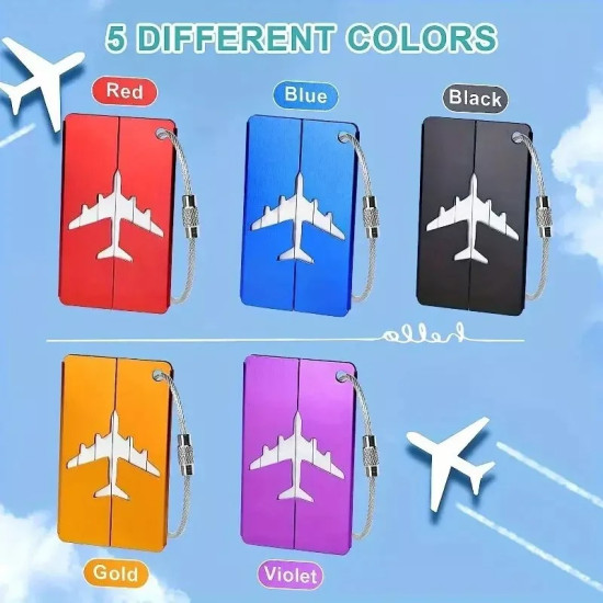 5-Pack Blue Aluminium Luggage Tags | Durable Travel Bag Labels for Suitcases and Backpacks