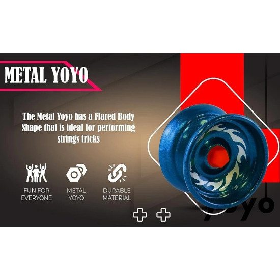 Set of 3 Metal Trick Yo-Yos - Red, Blue & Gold Retro Aluminum Alloy YoYo Toys for Kids
