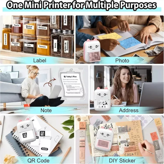 Mini Bluetooth Thermal Printer - Portable USB Pocket Printer for Photos, Notes, and Labels - Includes 3 Rolls of Paper Mini Bluetooth Thermal Printer - Portable USB Pocket Printer for Photos, Notes, and Labels - Includes 3 Rolls of Paper