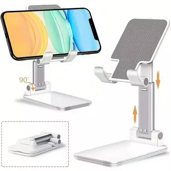 Height Adjustable Mobile Phone Stand - Universal Desktop Holder for iPhone, Xiaomi, Android - White