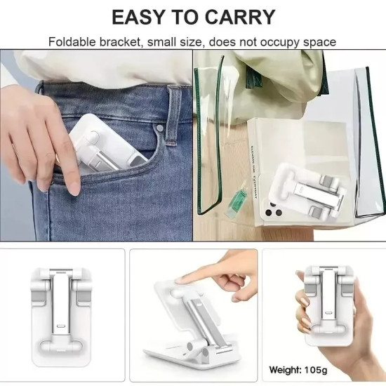 Height Adjustable Mobile Phone Stand - Universal Desktop Holder for iPhone, Xiaomi, Android - White