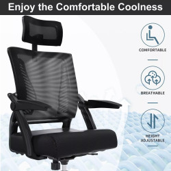 Ergonomic Office Desk Chair with Adjustable Headrest, Lumbar Support & Armrests - Black Computer Chair