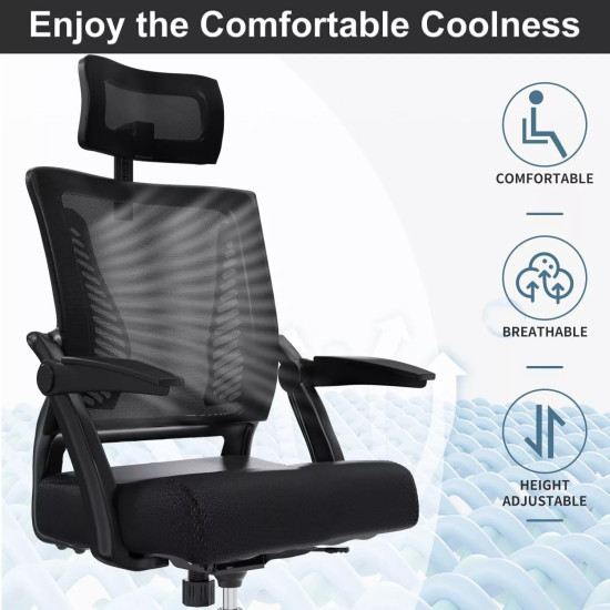 Ergonomic Office Desk Chair with Adjustable Headrest, Lumbar Support & Armrests - Black Computer Chair Ergonomic Office Desk Chair with Adjustable Headrest, Lumbar Support & Armrests - Black Computer Chair