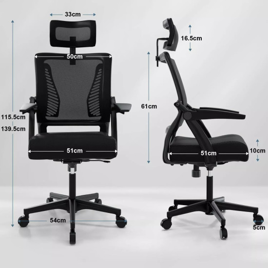 Ergonomic Office Desk Chair with Adjustable Headrest, Lumbar Support & Armrests - Black Computer Chair Ergonomic Office Desk Chair with Adjustable Headrest, Lumbar Support & Armrests - Black Computer Chair