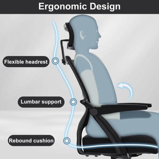 Ergonomic Office Desk Chair with Adjustable Headrest, Lumbar Support & Armrests - Black Computer Chair Ergonomic Office Desk Chair with Adjustable Headrest, Lumbar Support & Armrests - Black Computer Chair