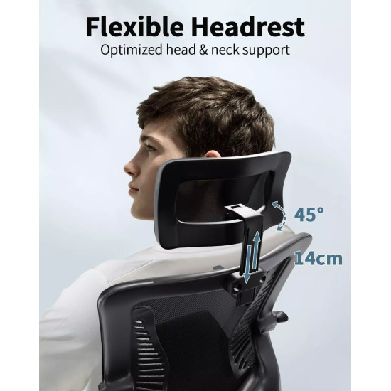 Ergonomic Office Desk Chair with Adjustable Headrest, Lumbar Support & Armrests - Black Computer Chair Ergonomic Office Desk Chair with Adjustable Headrest, Lumbar Support & Armrests - Black Computer Chair