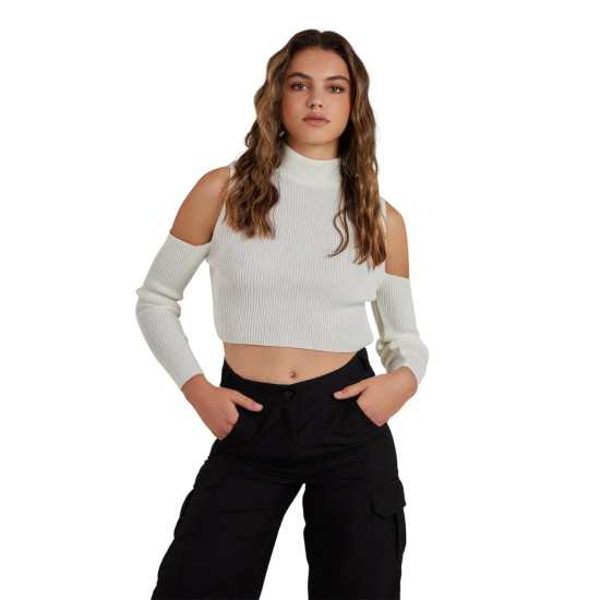 Pink Vanilla - Long Sleeve Cut Out Knitted Crop Top - S/M