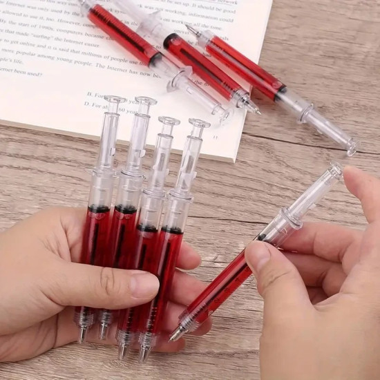 Red Blood Syringe Pens 4-Pack - Medical Novelty Black Ink Pens for Doctors & Nurses Red Blood Syringe Pens 4-Pack - Medical Novelty Black Ink Pens for Doctors & Nurses