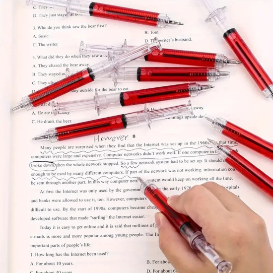 Red Blood Syringe Pens 4-Pack - Medical Novelty Black Ink Pens for Doctors & Nurses Red Blood Syringe Pens 4-Pack - Medical Novelty Black Ink Pens for Doctors & Nurses