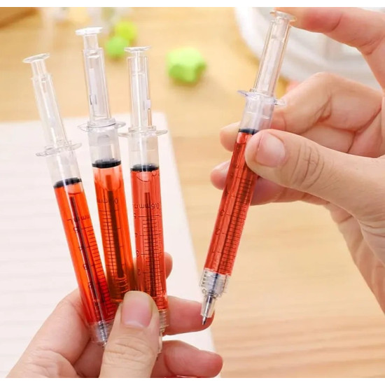 Red Blood Syringe Pens 4-Pack - Medical Novelty Black Ink Pens for Doctors & Nurses Red Blood Syringe Pens 4-Pack - Medical Novelty Black Ink Pens for Doctors & Nurses