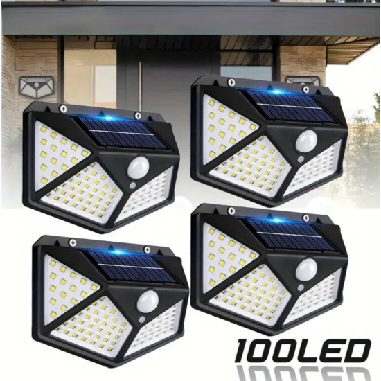 LED Solar Lights | Sensor Wall Lights -| Outdoor IP65 Waterproof Security Light 100 LEDs (4 Pack)