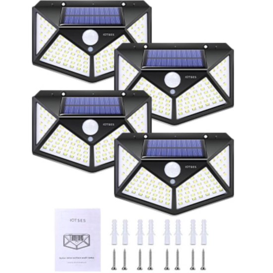 LED Solar Lights | Sensor Wall Lights -| Outdoor IP65 Waterproof Security Light 100 LEDs (4 Pack)