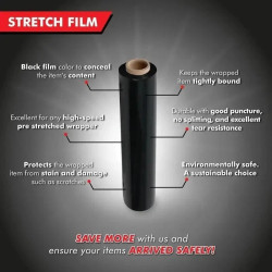 6-Pack Black Shrink Wrap Pallet Stretch Film 400mm x 250m for Secure Parcel Packing